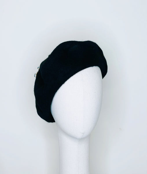 Red Heart & Dagger Beaded Teal Blue Wool Beret