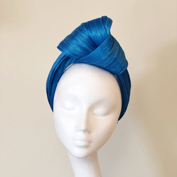 Sea Blue Silk Abaca Turban Headband