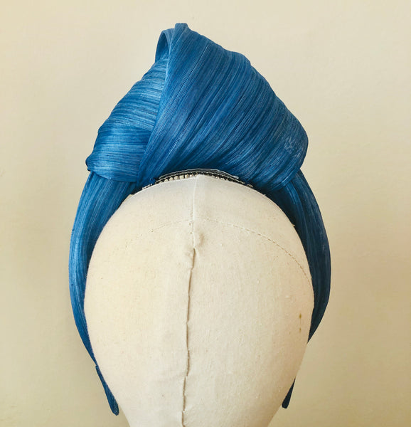 Sea Blue Silk Abaca Turban Headband