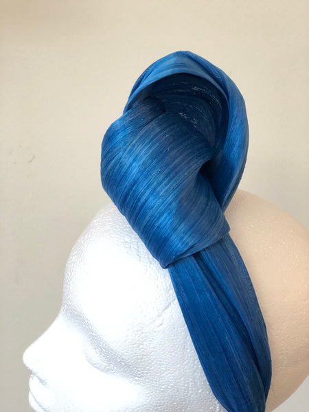Sea Blue Silk Abaca Turban Headband