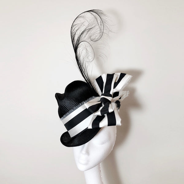 Eliza Black White Bow Summer Fedora Hat