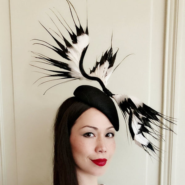 She Has Wings Black White Feather Fascinator