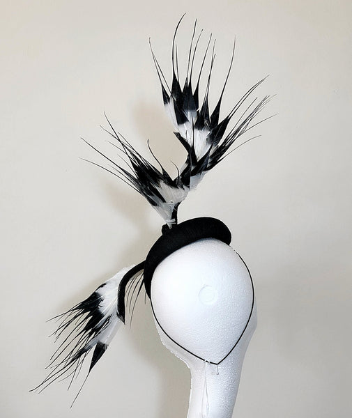 She Has Wings Black White Feather Fascinator