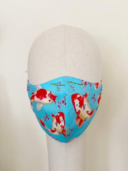 Turquoise Japanese Koi Fish Print Cotton Face Mask Cover