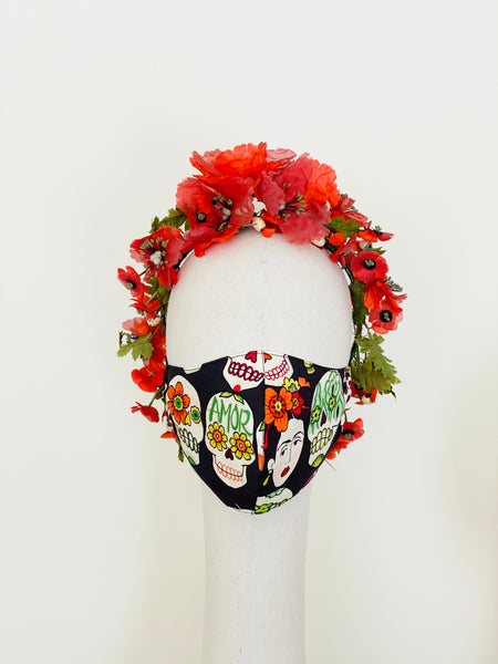 Limited Edition Frida Kahlo Flowers Sugar Skulls Print Cotton Face Cover Mask