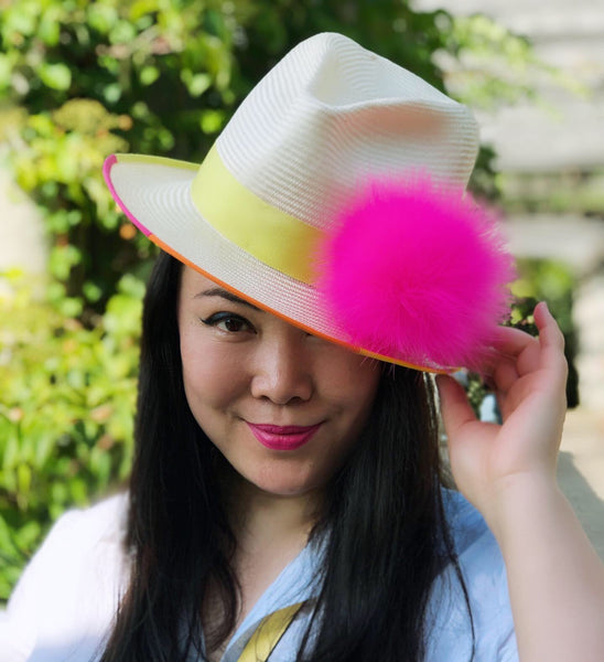 Hampstead Noen Rainbow Pom poms Straw Fedora