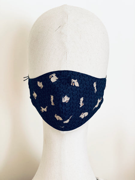 Limited Edition Tale of White Rabbits Print Cotton Face Mask Cover Indigo