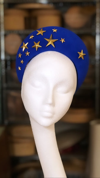 Brexit Halo Crown In Electric Blue Fur Felt and Gold Stars