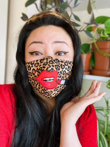 Premium Red Lip Leopard Print Cotton Face Mask