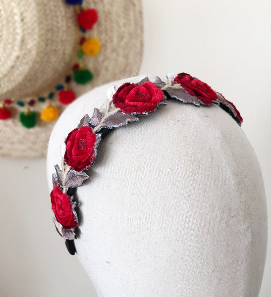 Frida Kahlo inspired Velvet Rose Garland Headband Fascinator