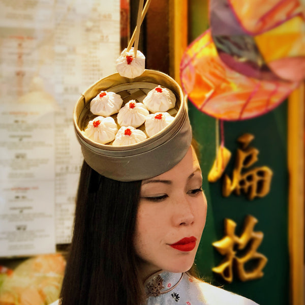 YUANLILONDON YUan Li London XIao long bao chinese steamed bun silk dupion fascinator hat