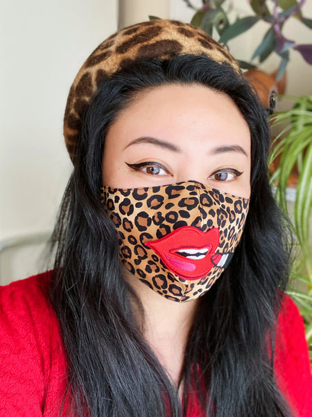 Premium Red Lip Leopard Print Cotton Face Mask