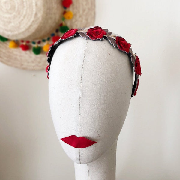 Frida Kahlo inspired Velvet Rose Garland Headband Fascinator