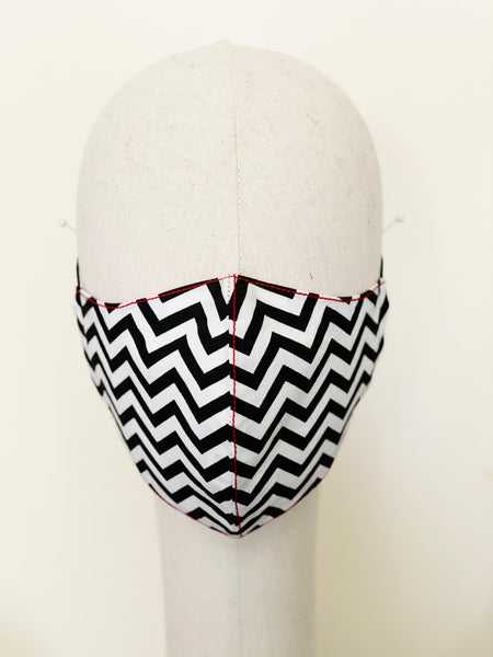 Zigzag Black White Cotton Face Mask Cover