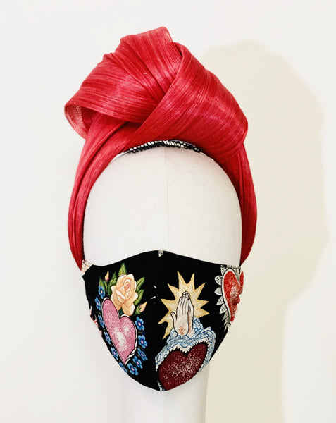Yuan Li London Millinery Frida Kahlo Sacred Heart Cotton Fabric face mask covering 
