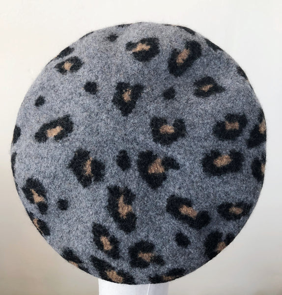 Leopard Wool Beret Grey