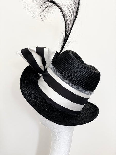Eliza Black White Bow Summer Fedora Hat