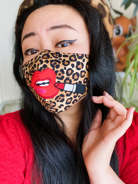 Premium Red Lip Leopard Print Cotton Face Mask