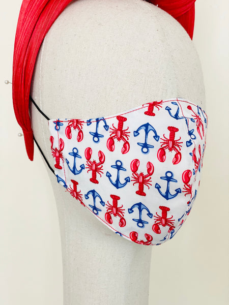 Nautical Lobsters Anchors Print Cotton Summer Face Mask Cover