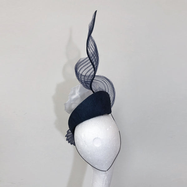 Sophie Navy White Silk Flower Veiled Hat