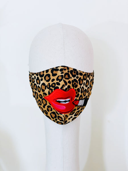 Premium Red Lip Leopard Print Cotton Face Mask