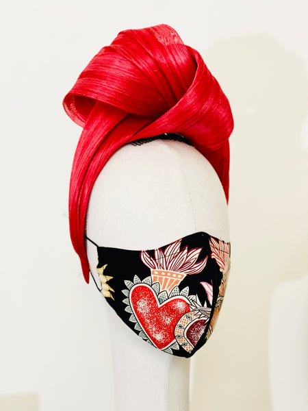 Yuan Li London Millinery Frida Kahlo Sacred Heart Cotton Fabric face mask covering 