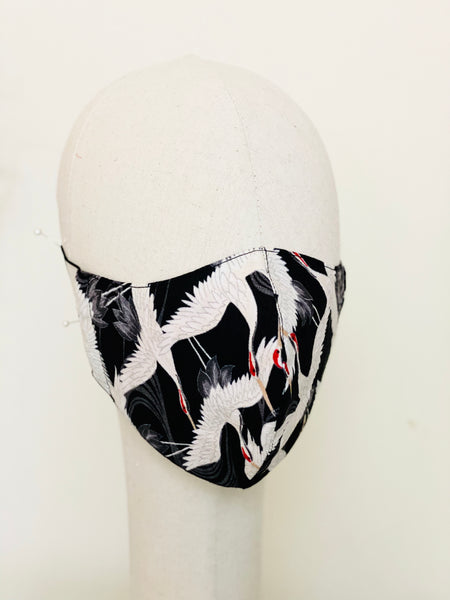 Japanese Stork Print Cotton Face Mask Filtered Cover B