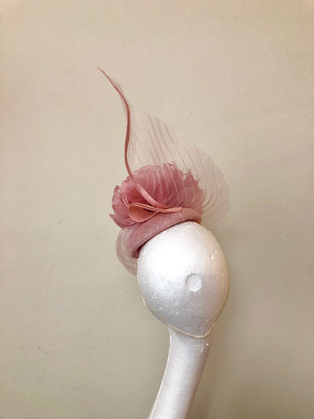 Heather Dusky Pink Feather Peony Fascinator
