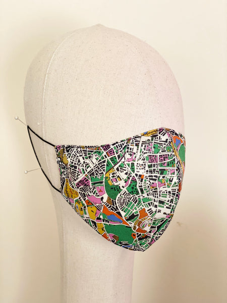 Hackney London Fields Map Liberty Print Tana Lawn Cotton Face Mask