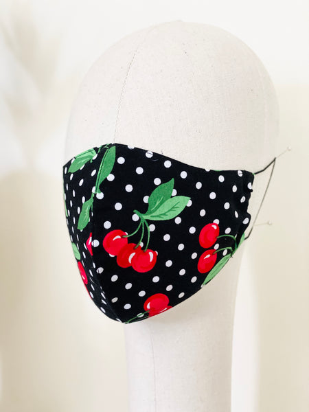 Cherry Polka Dots Print Cotton Face Mask Cover