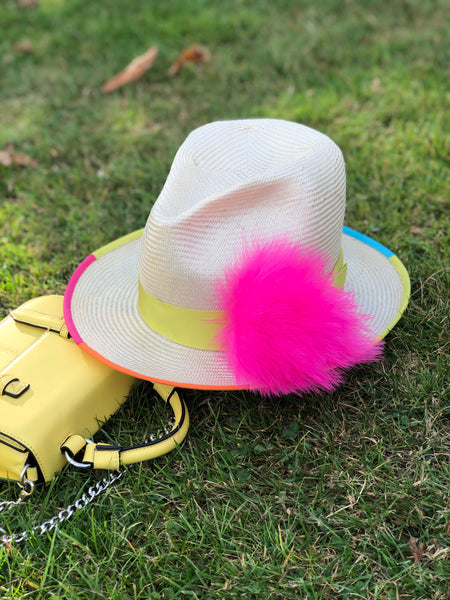 Hampstead Noen Rainbow Pom poms Straw Fedora