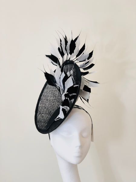 Edwina Black White Feathers Fascinator