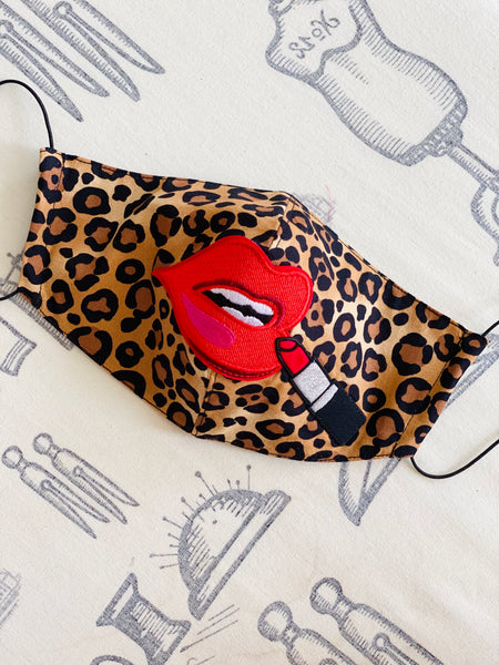 Premium Red Lip Leopard Print Cotton Face Mask