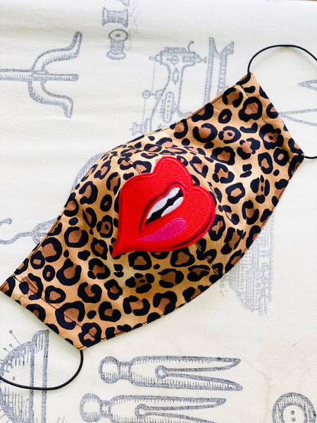 Premium Red Lip Leopard Print Cotton Face Mask