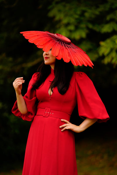 Dovima Red Feathers Hat