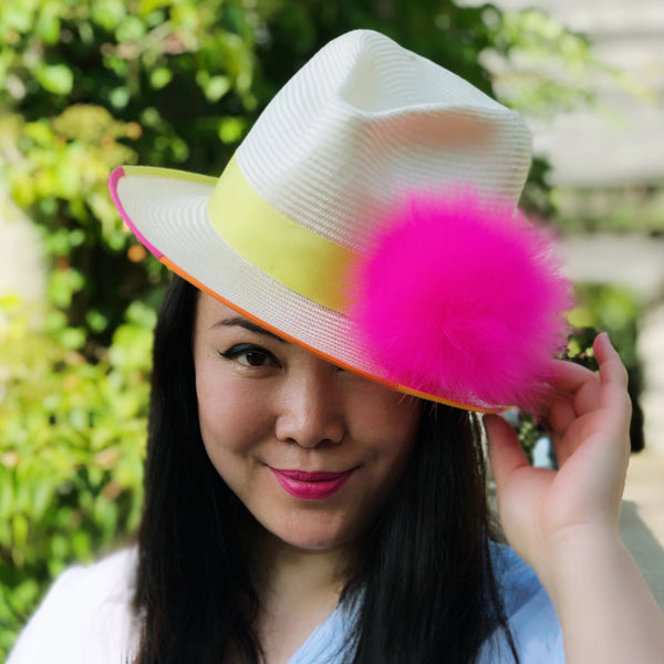 Hampstead Noen Rainbow Pom poms Straw Fedora