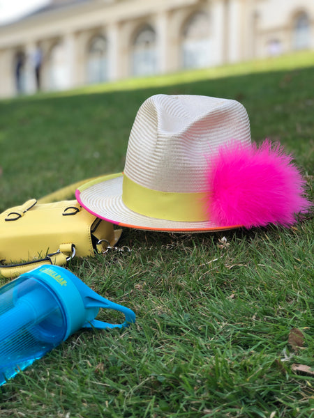 Hampstead Noen Rainbow Pom poms Straw Fedora