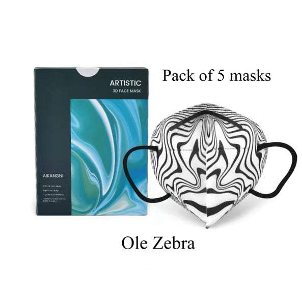 Pack of 5 Ole Zebra Abstract 3D Face Mask Limited Edition
