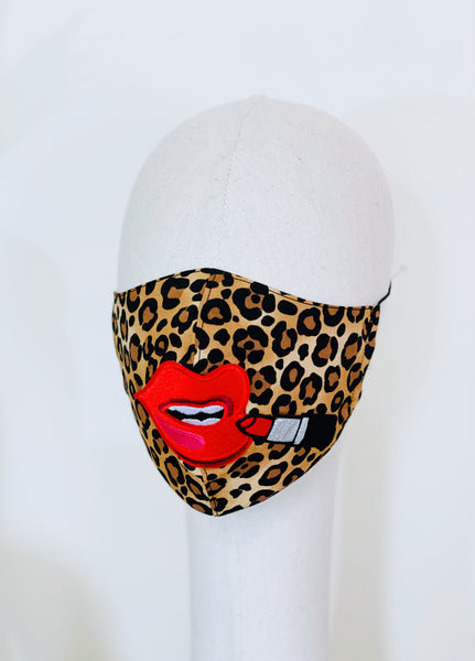 Premium Red Lip Leopard Print Cotton Face Mask