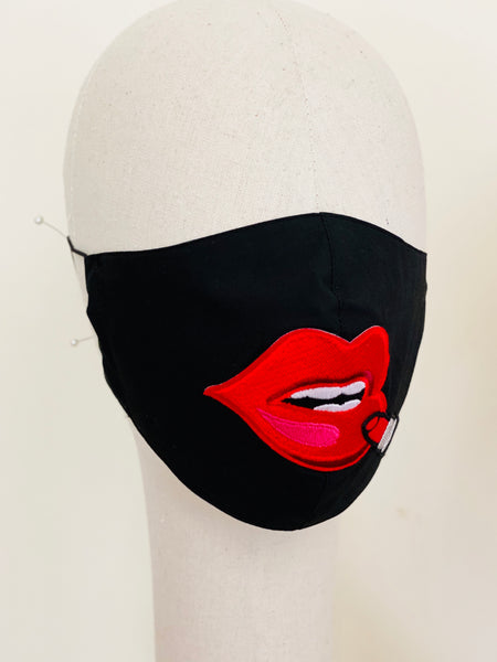 Premium Red Lip Black Cotton Face Mask